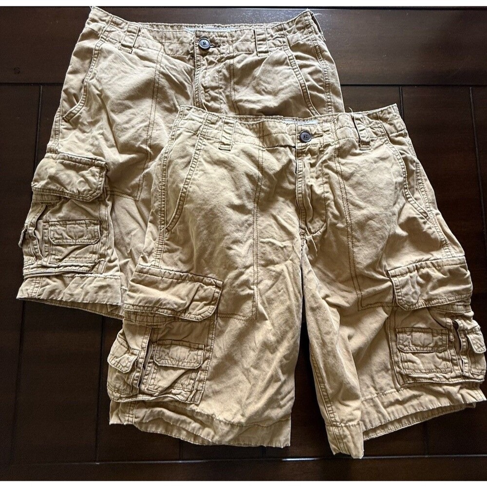 🔥Lot Of 2 Aero Fitch Cargo Shorts Men's 30 Khaki Tan Vintage Y2K Relaxed Grunge
